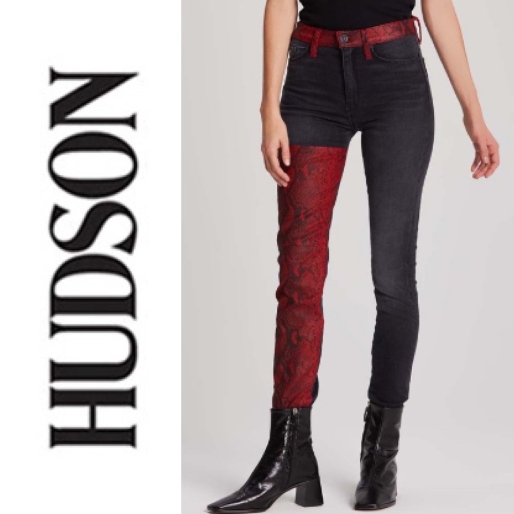HUDSON Faint Red Snake Barbara High-Waist Skinny